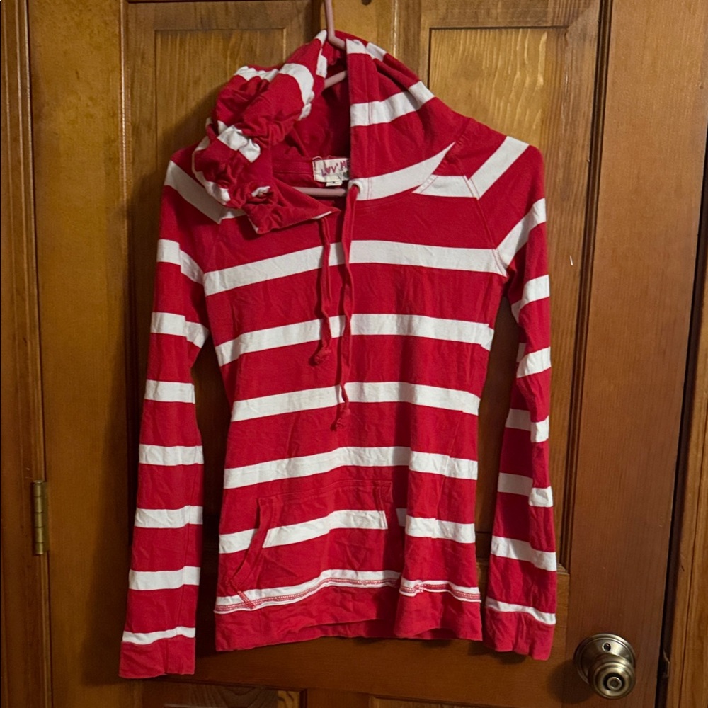 Red and White Striped Hoodie